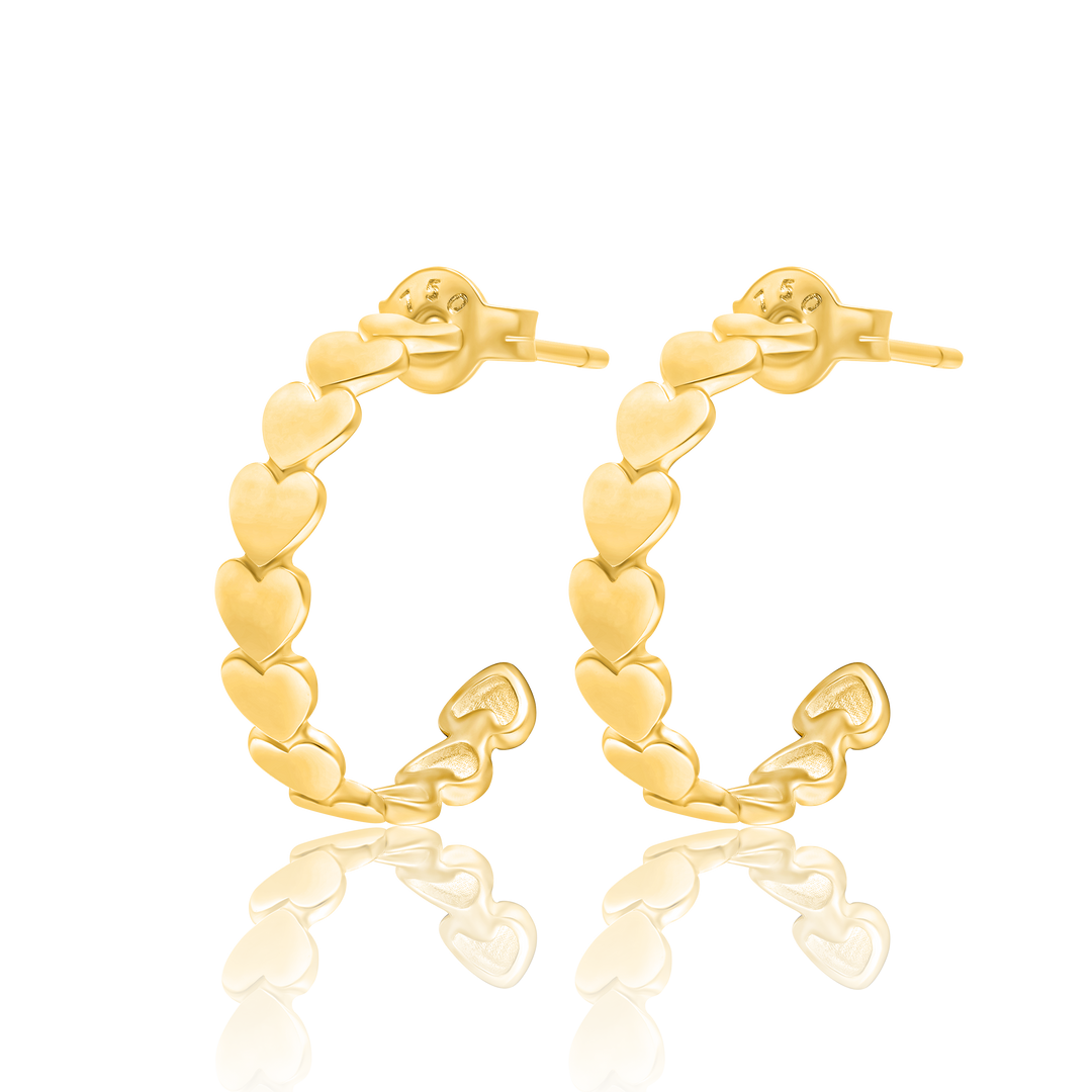 18K Real Gold Heart Earring Set