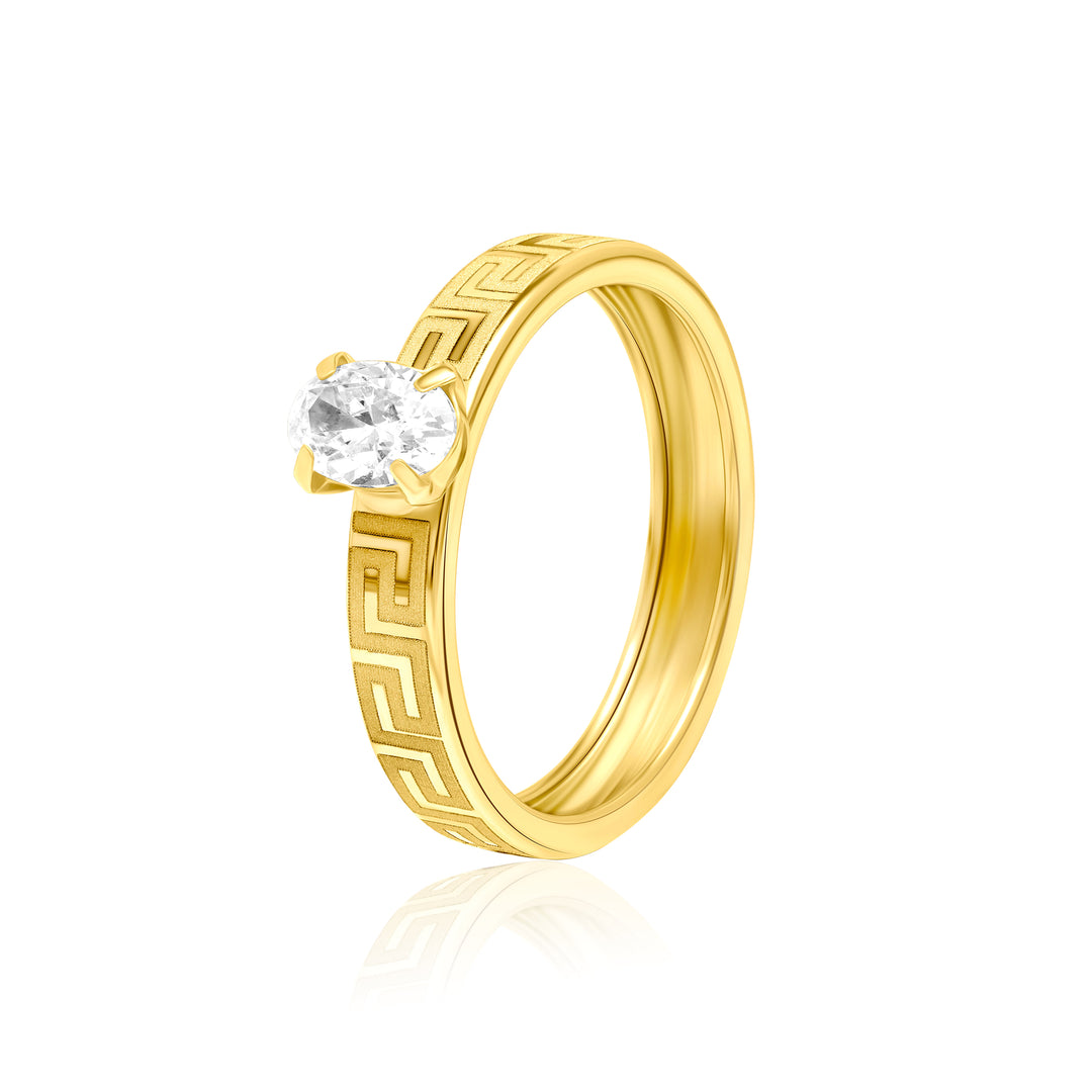 18K Real Gold Round Stone Ring