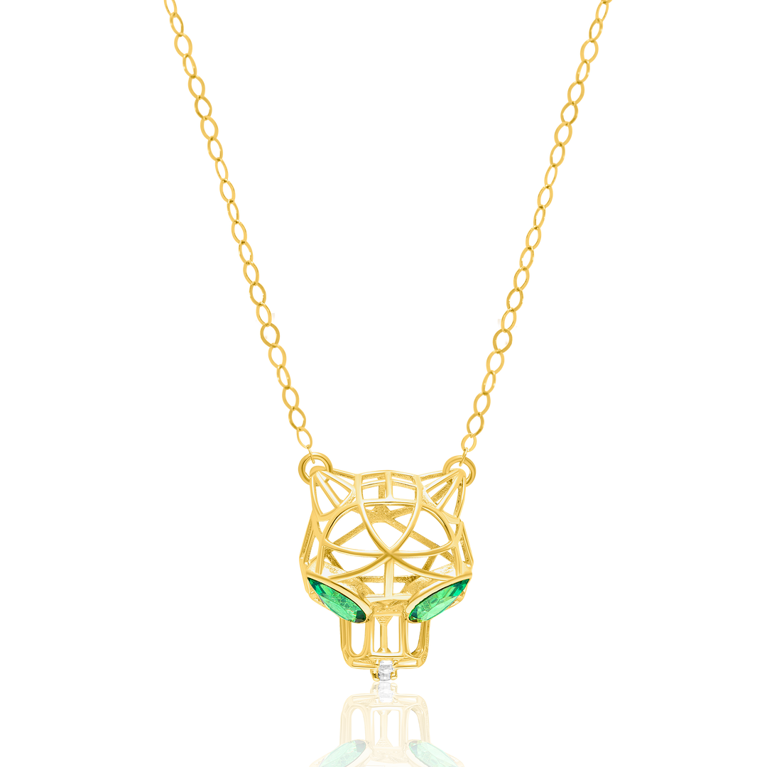 18K Real Gold Green Panther Necklace