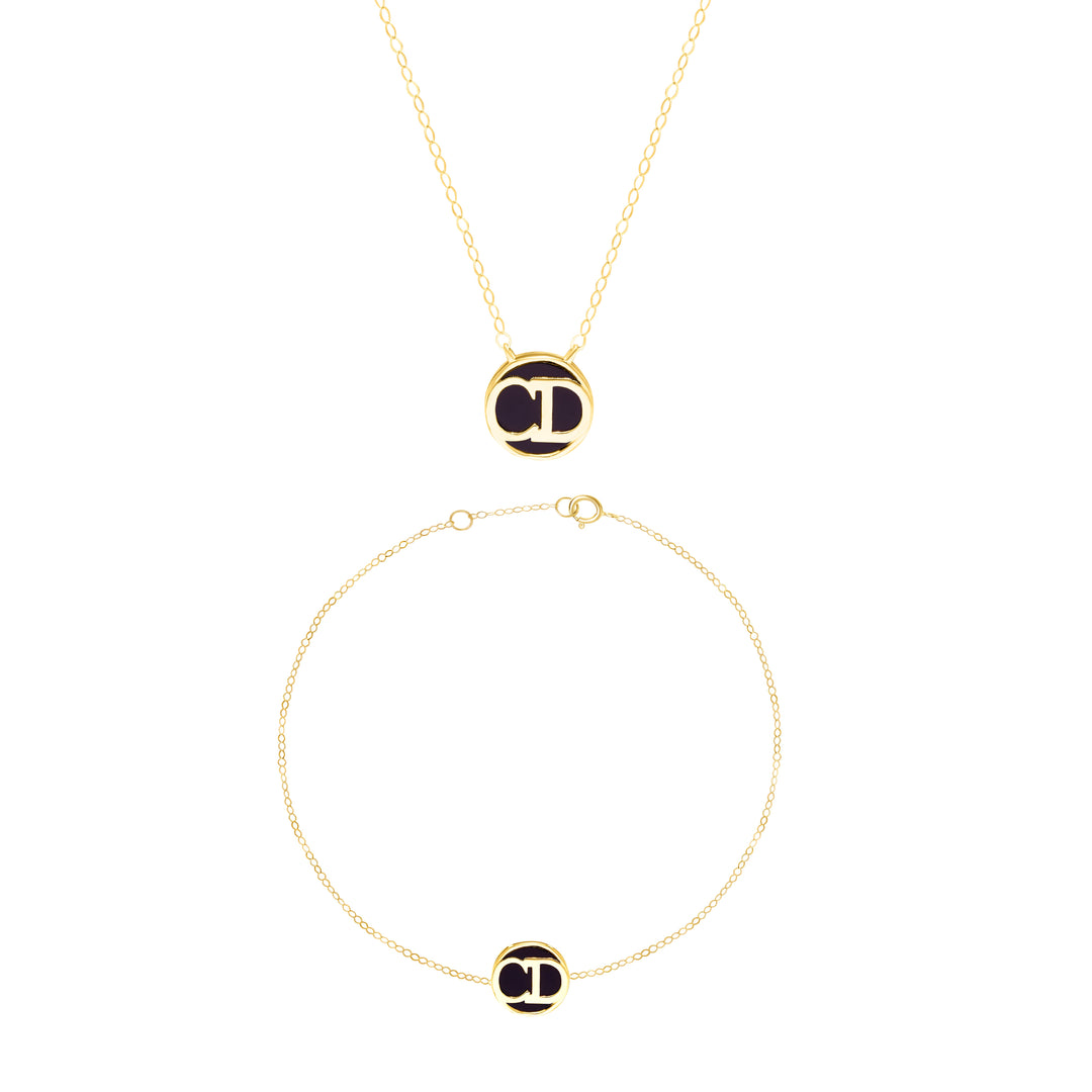 18K Real Gold Black C.D Jewelry Set