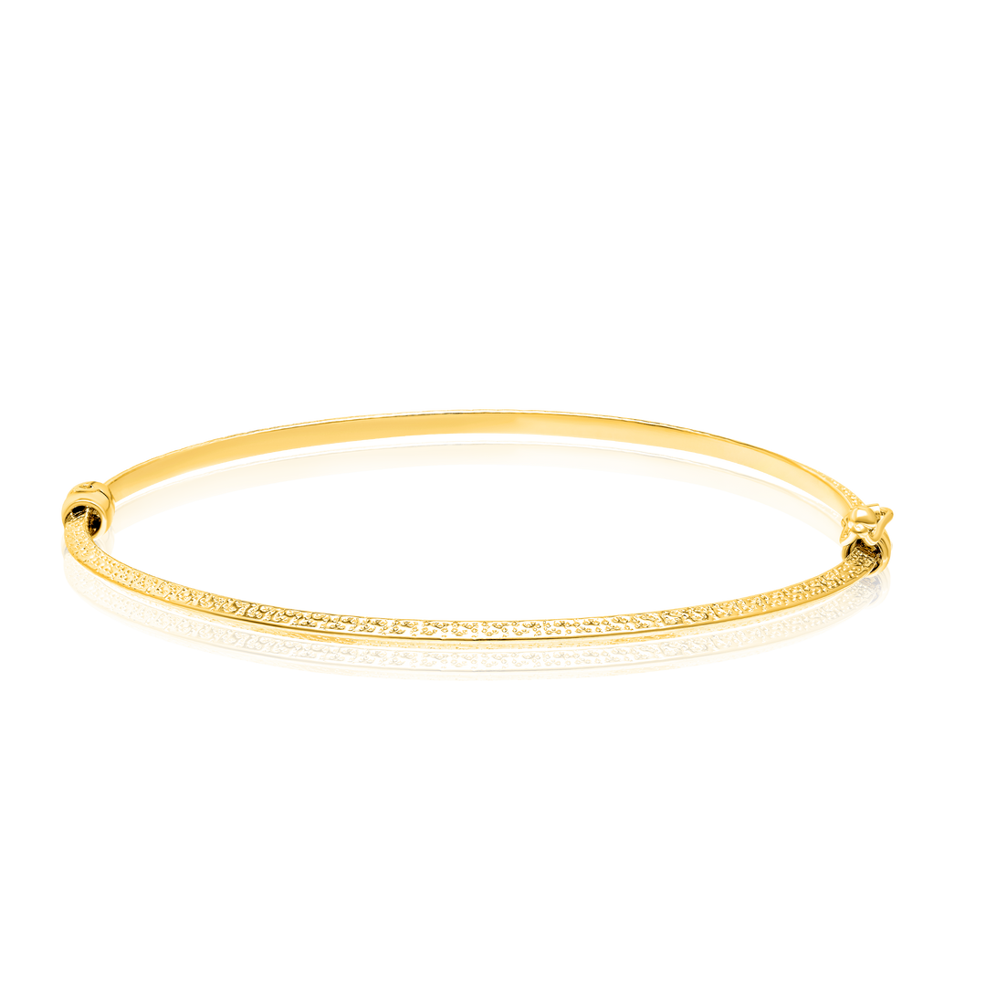 18K Real Gold Textured Hinged Flat Bangle