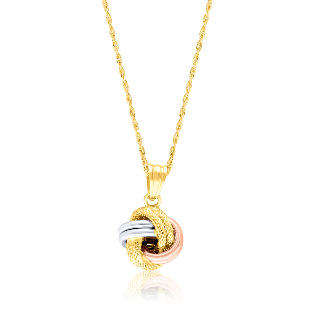 18K Real Gold 3 Color Twisted Knot Necklace