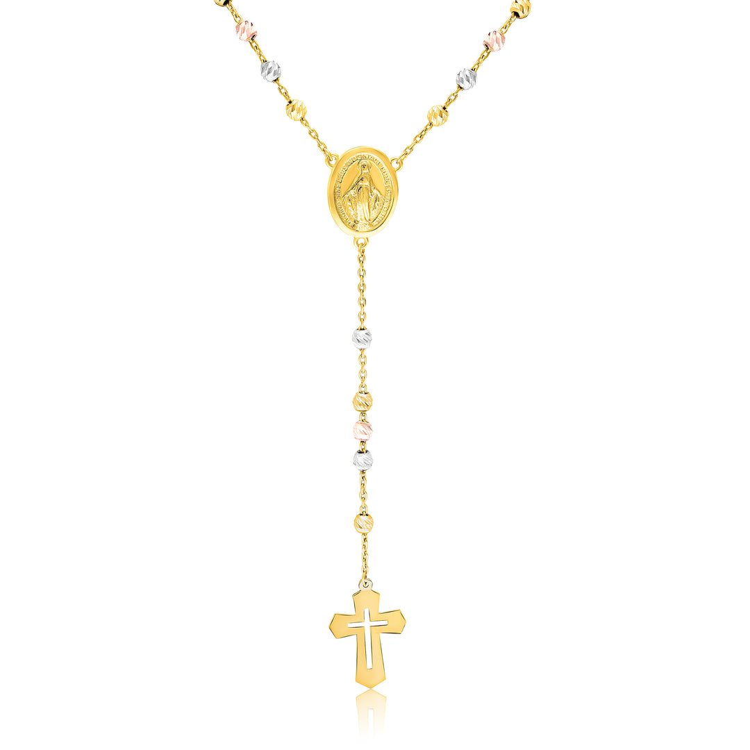 18K Real Gold Rosary Seed Cross Necklace
