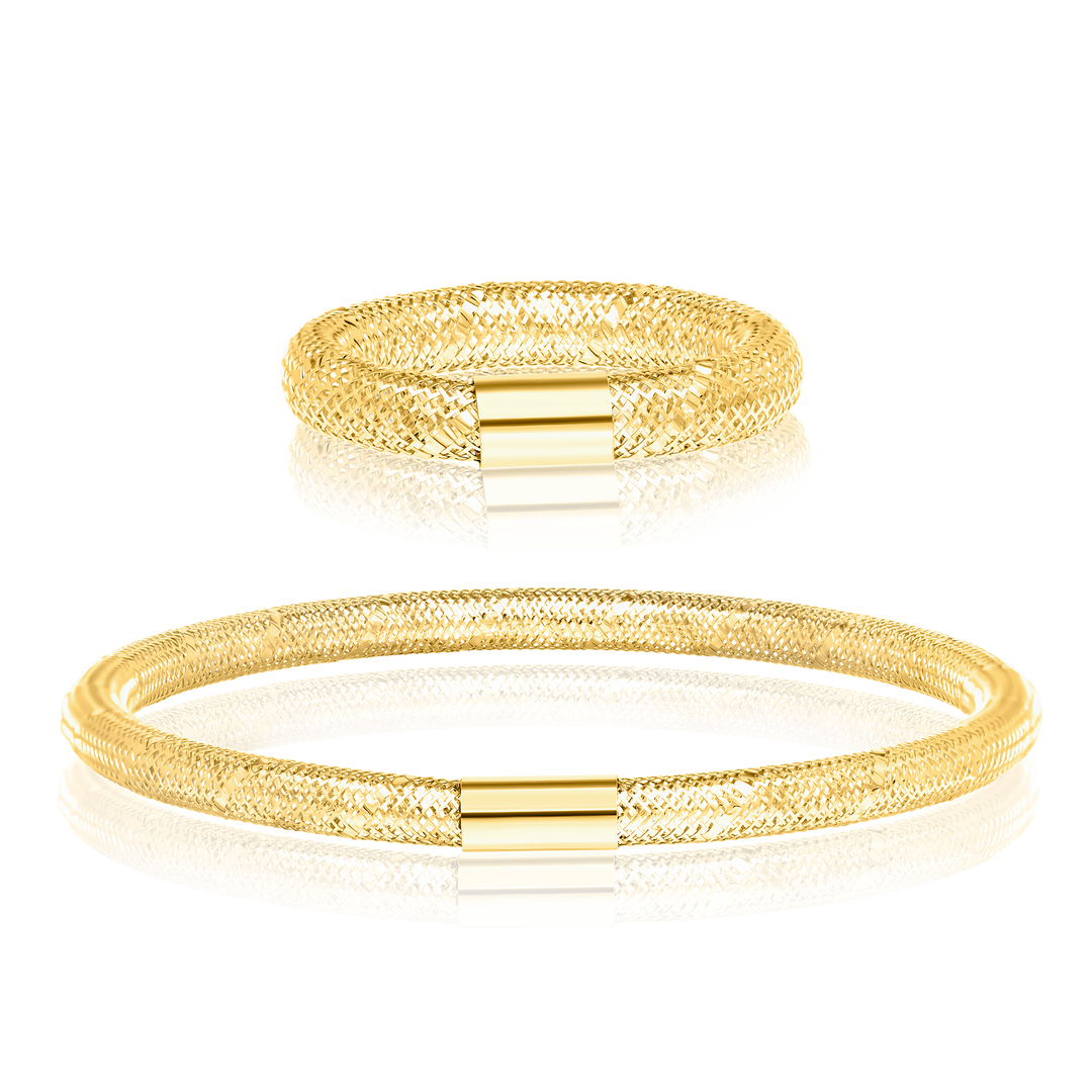 18K Real Gold Elastic Bangle & Ring Set