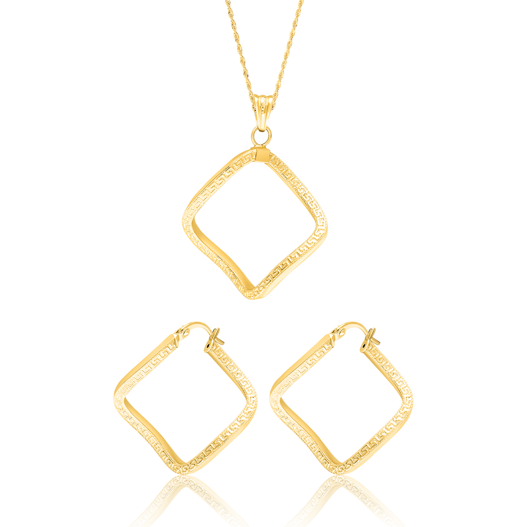 18K Real Gold Twisted Square Jewelry Set