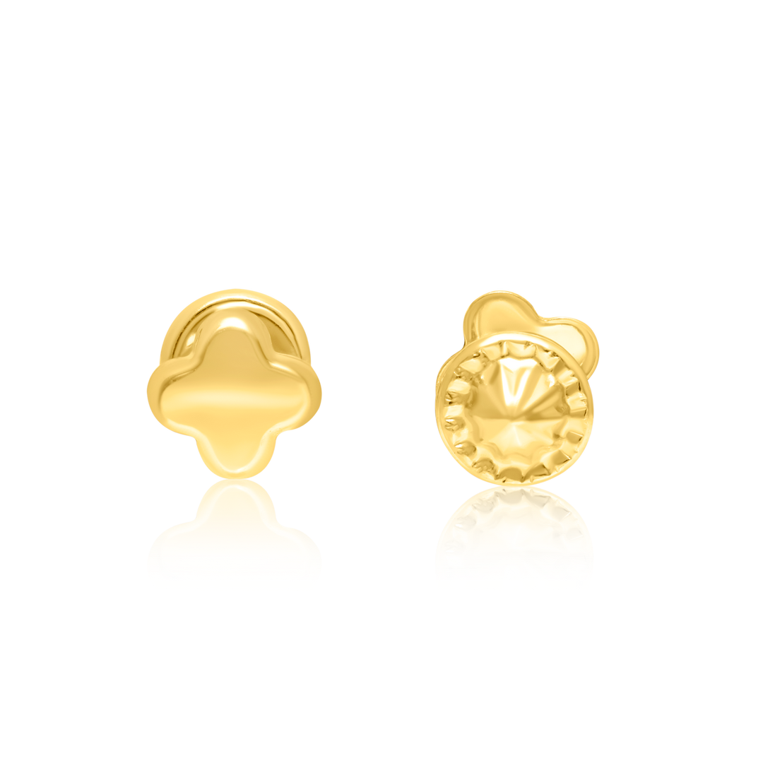 18K Real Gold Flower Screw Earring Set