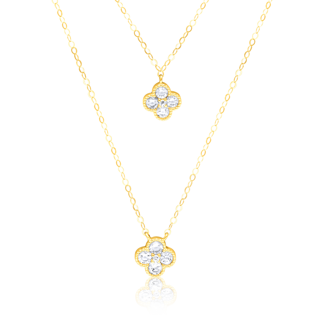 Visual Reference: 18K Pure Gold 2 Layer Flower Stone Necklace Talagold