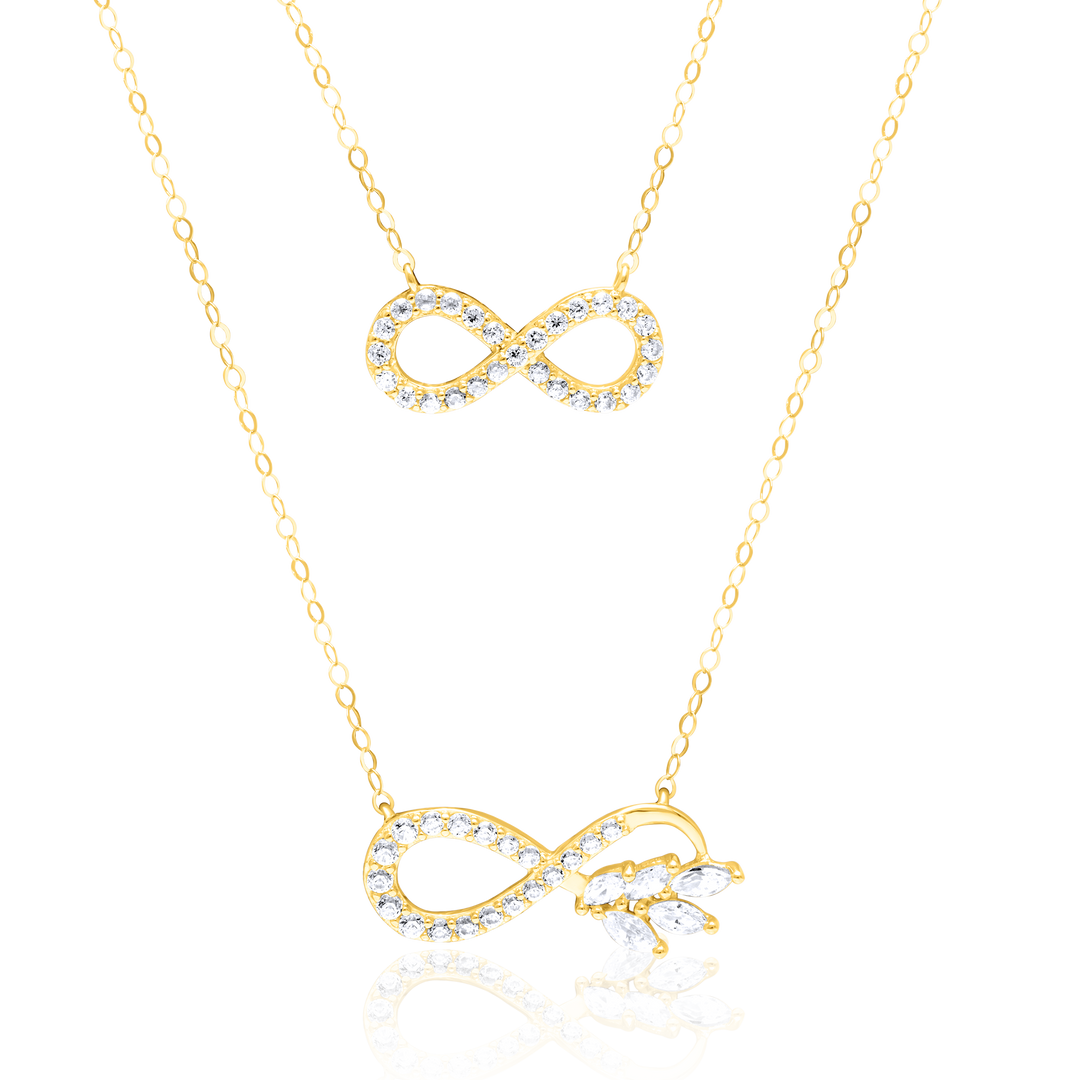 18K Real Gold 2 Layer Infinity Stone Necklace