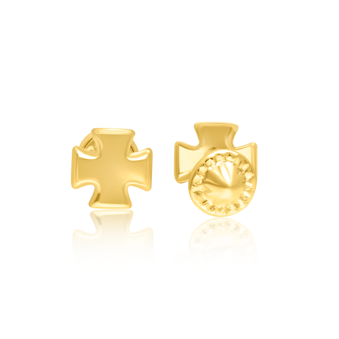 18K Real  Gold Cross Screw Earring Set