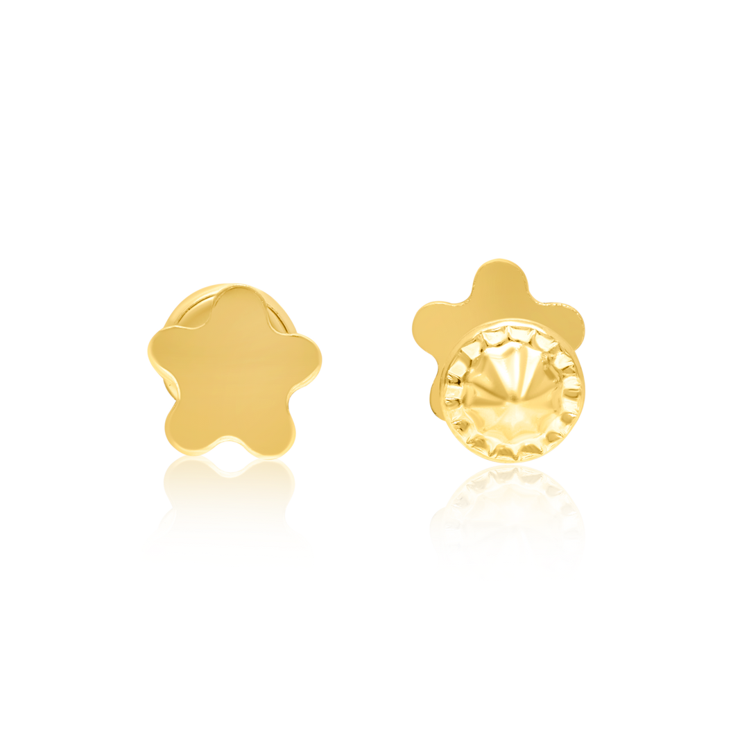 18K Real Gold Star Flower Screw Earring Set