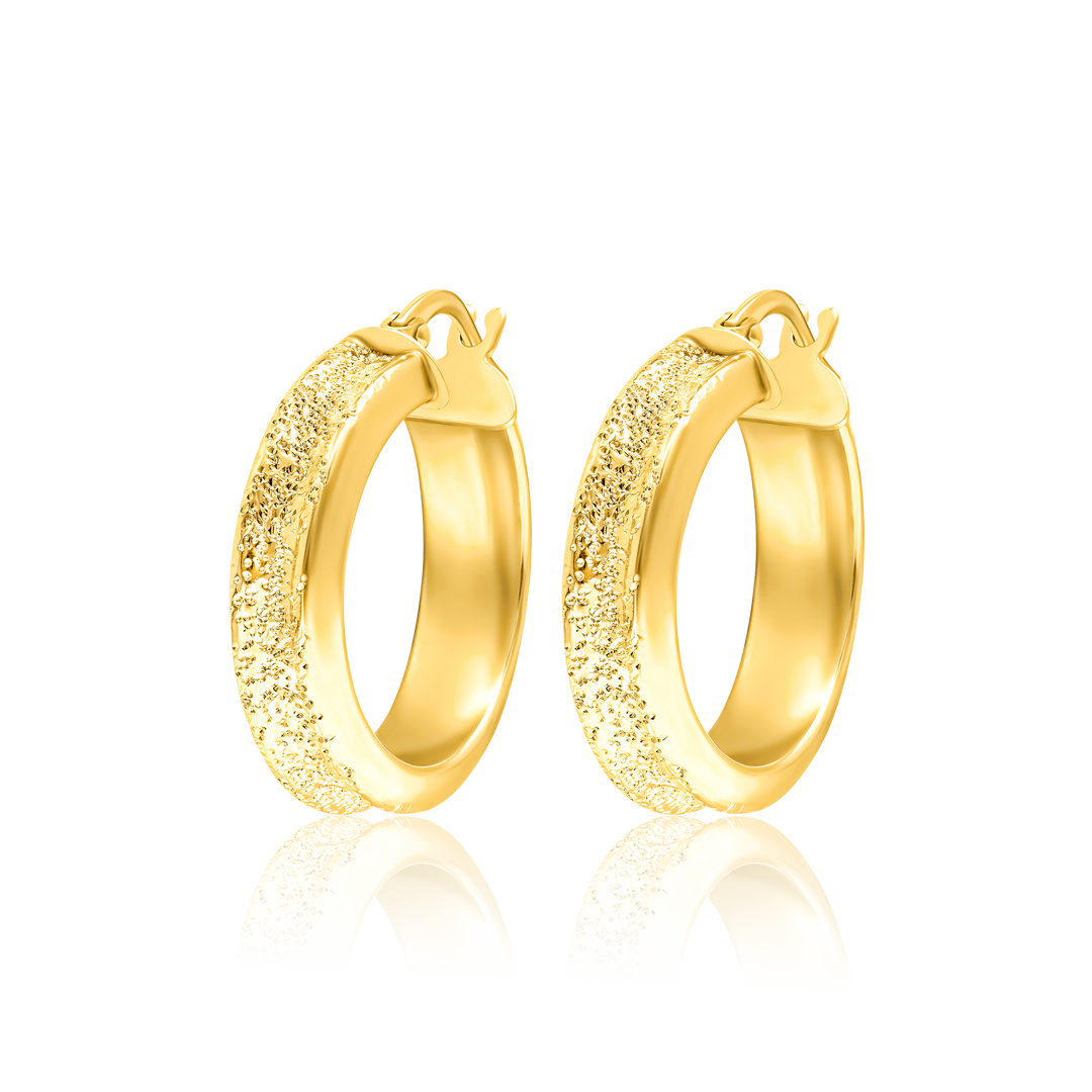 18K Real Gold Thick Round Earring Set