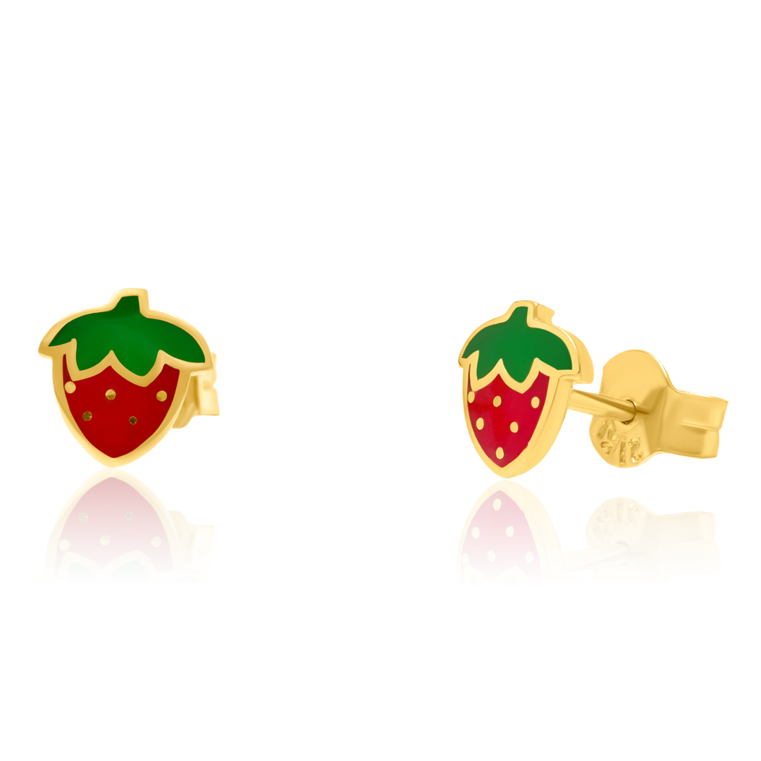 21K Real Gold Strawberry Stud Earring Set