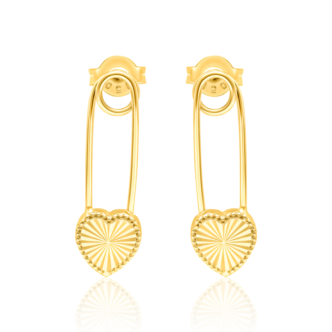 18K Real Gold Heart Pin Earring Set