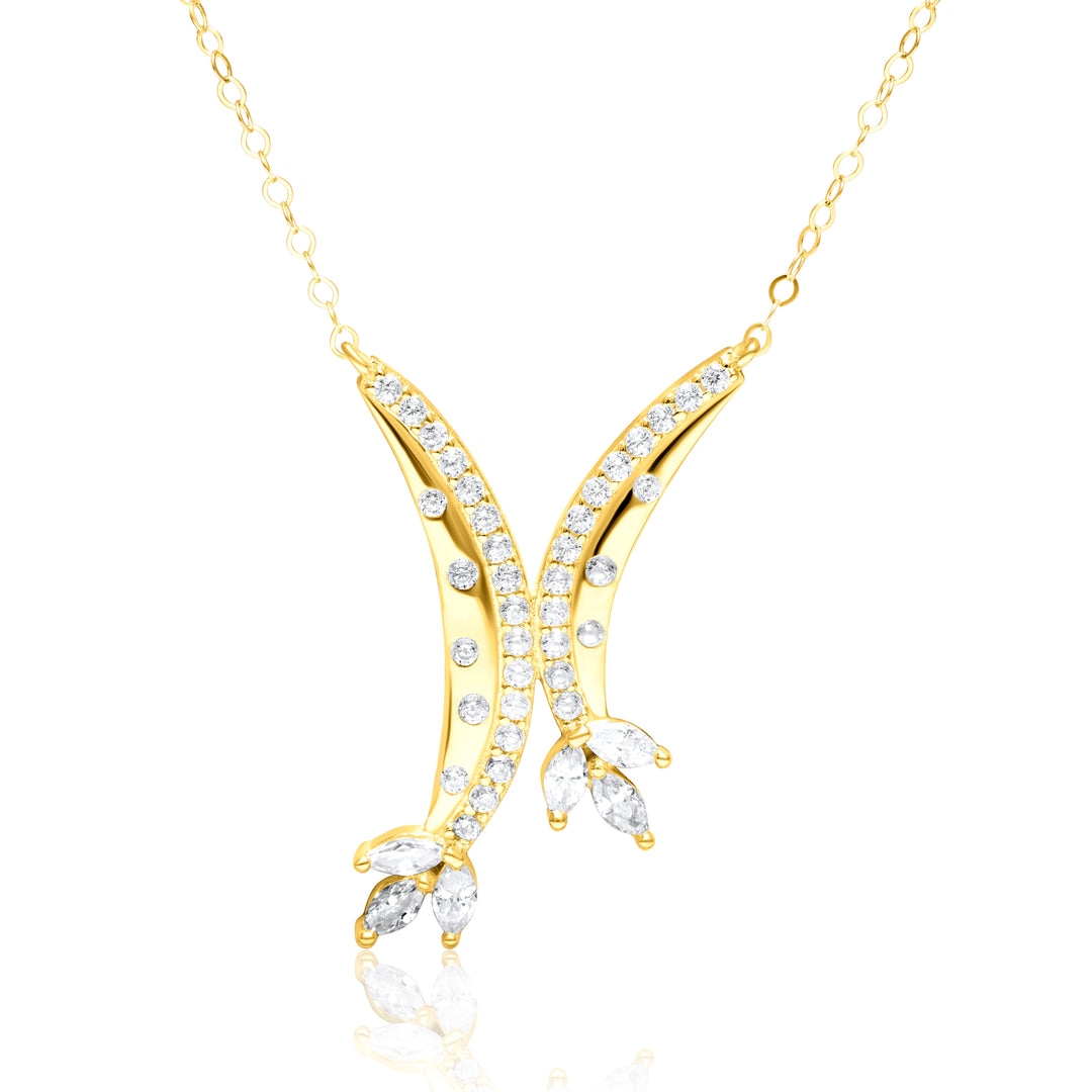 18K Real Gold Stone Double Curved Necklace