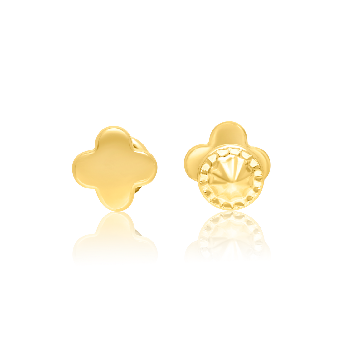 18K Real Gold Flower Screw Earring Set