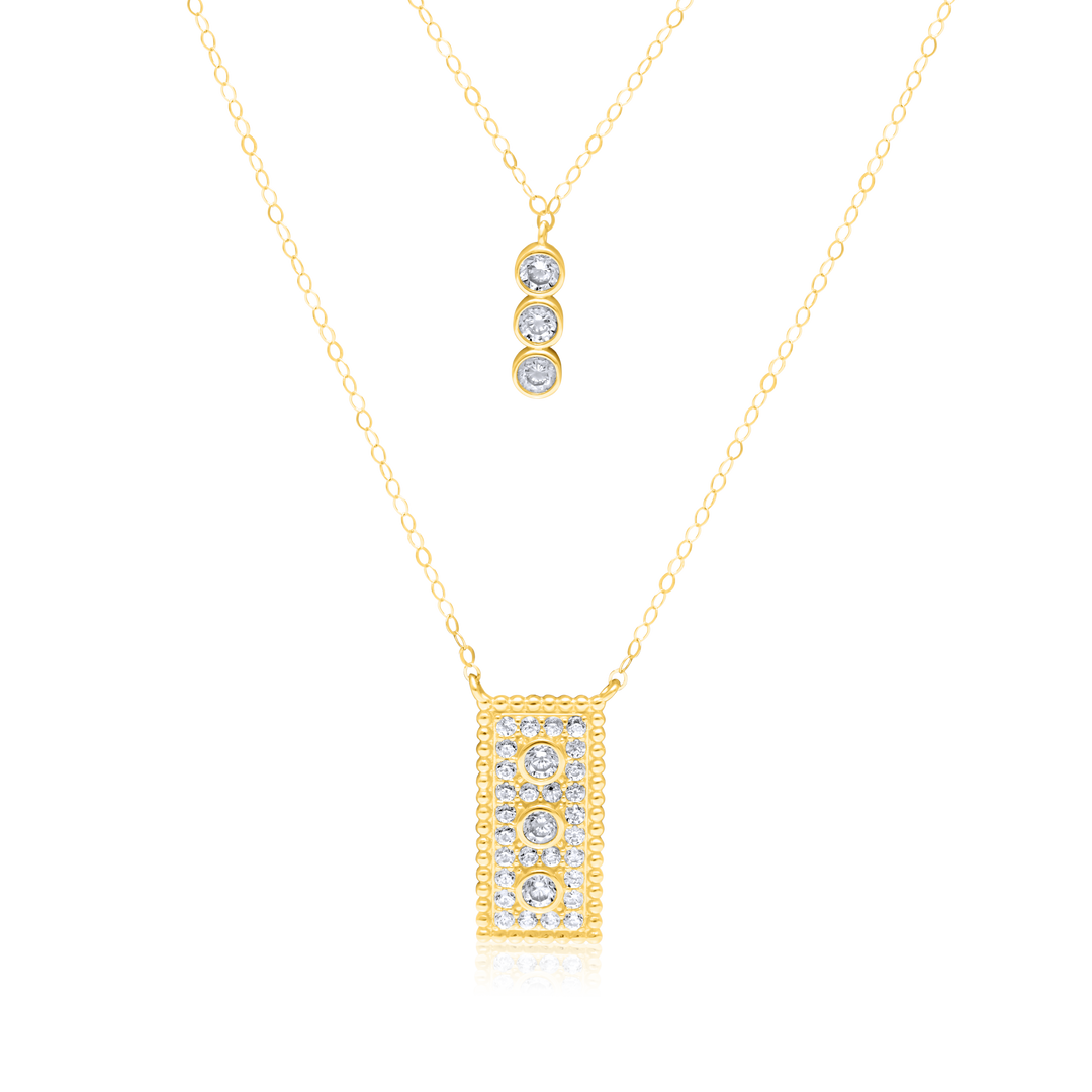 18K Real Gold 2 Layer Square Stone Necklace