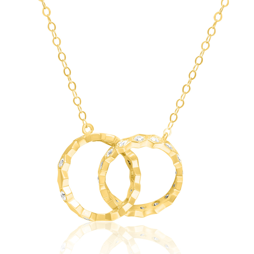 18K Real Gold Stone Double Round Necklace