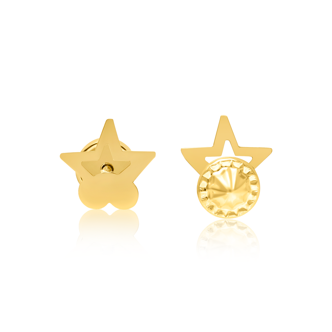 18K Real Gold Star Screw Earring Set