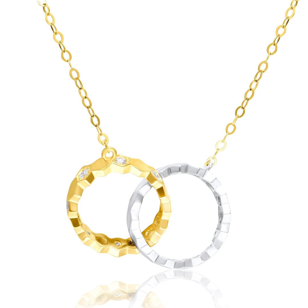 18K Real Gold Stone 2 Color Double Round Necklace