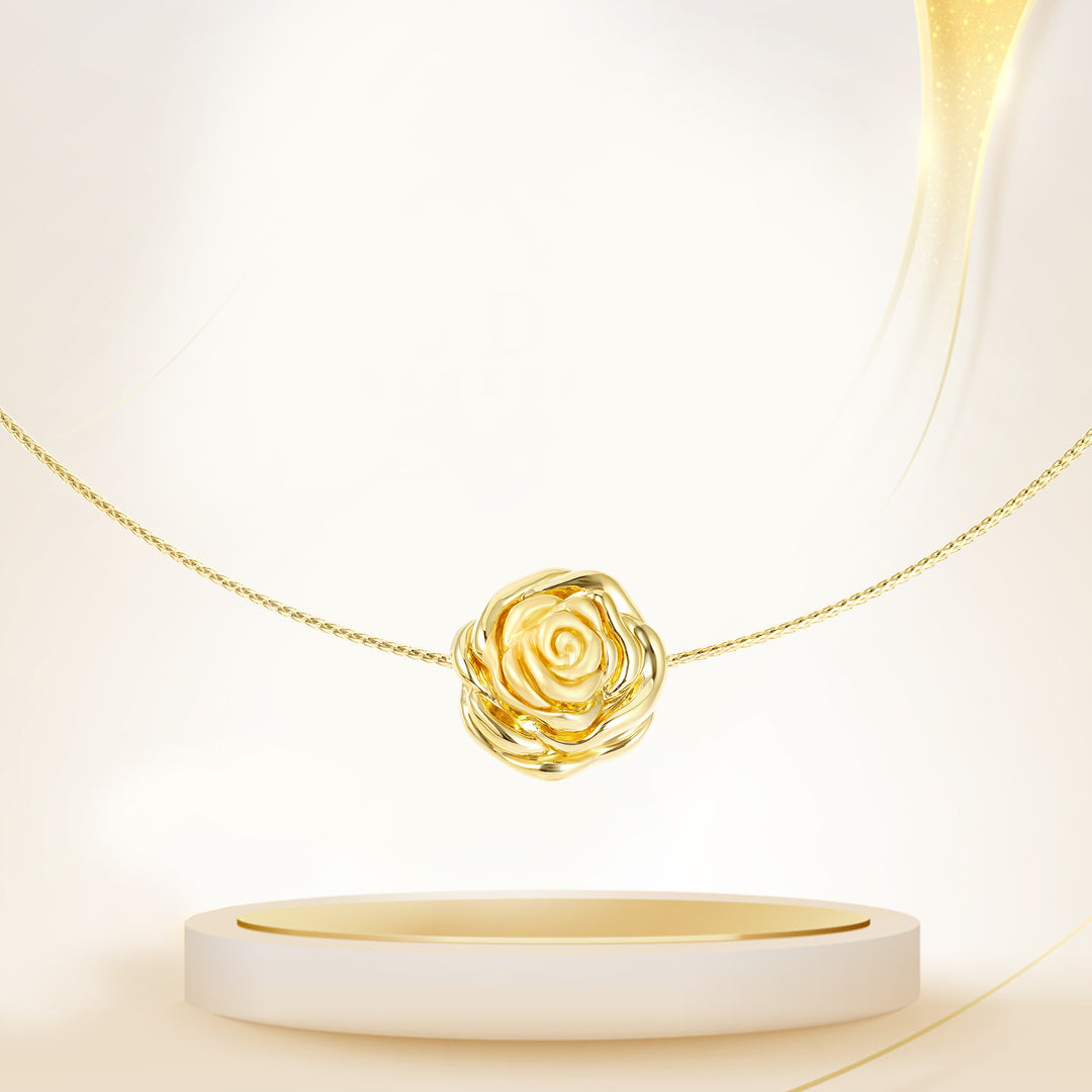 18K Real Gold Rose Flower Necklace