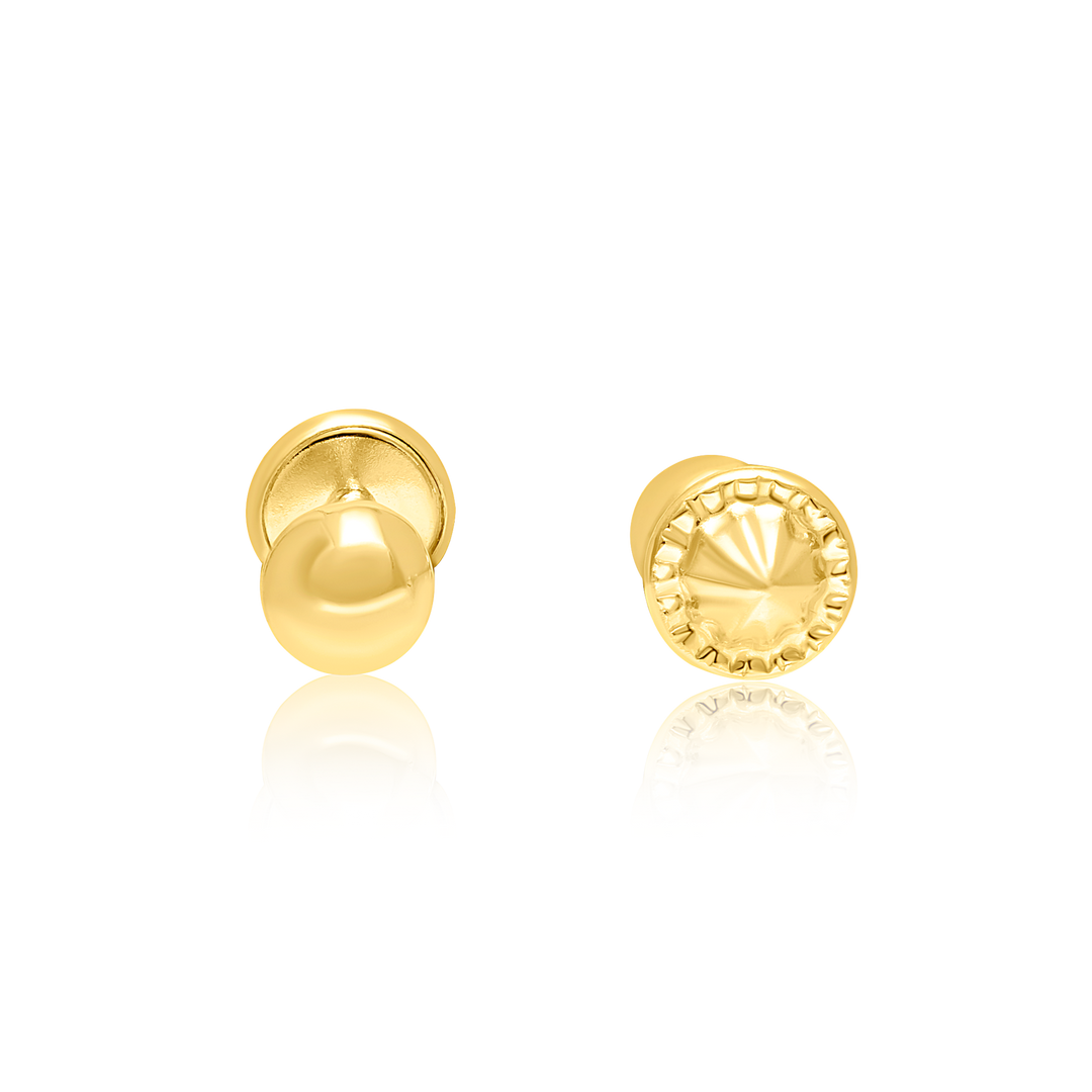 18K Real Gold Ball Screw Earring Set