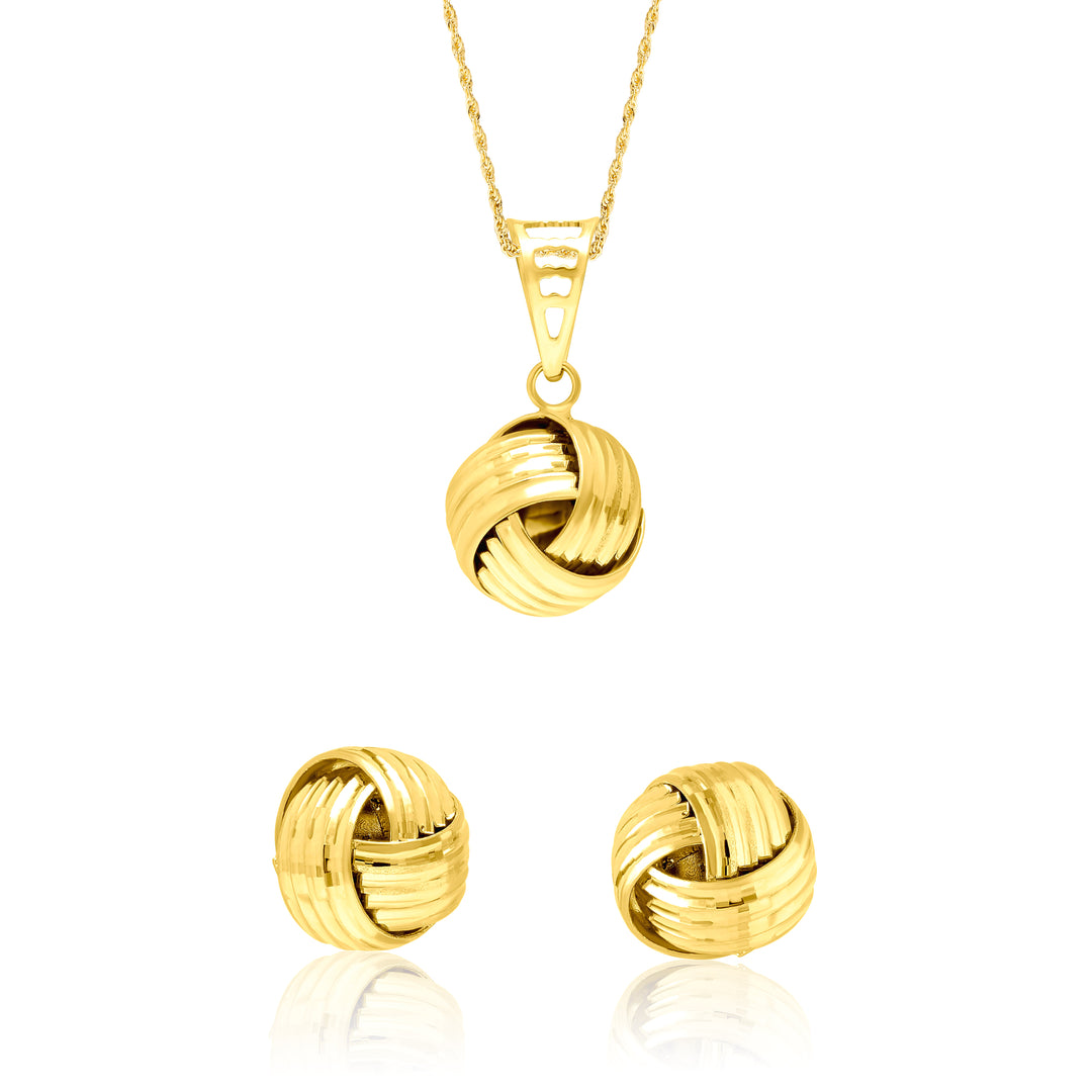 18K Real Gold Twisted Ball Knot Jewelry Set