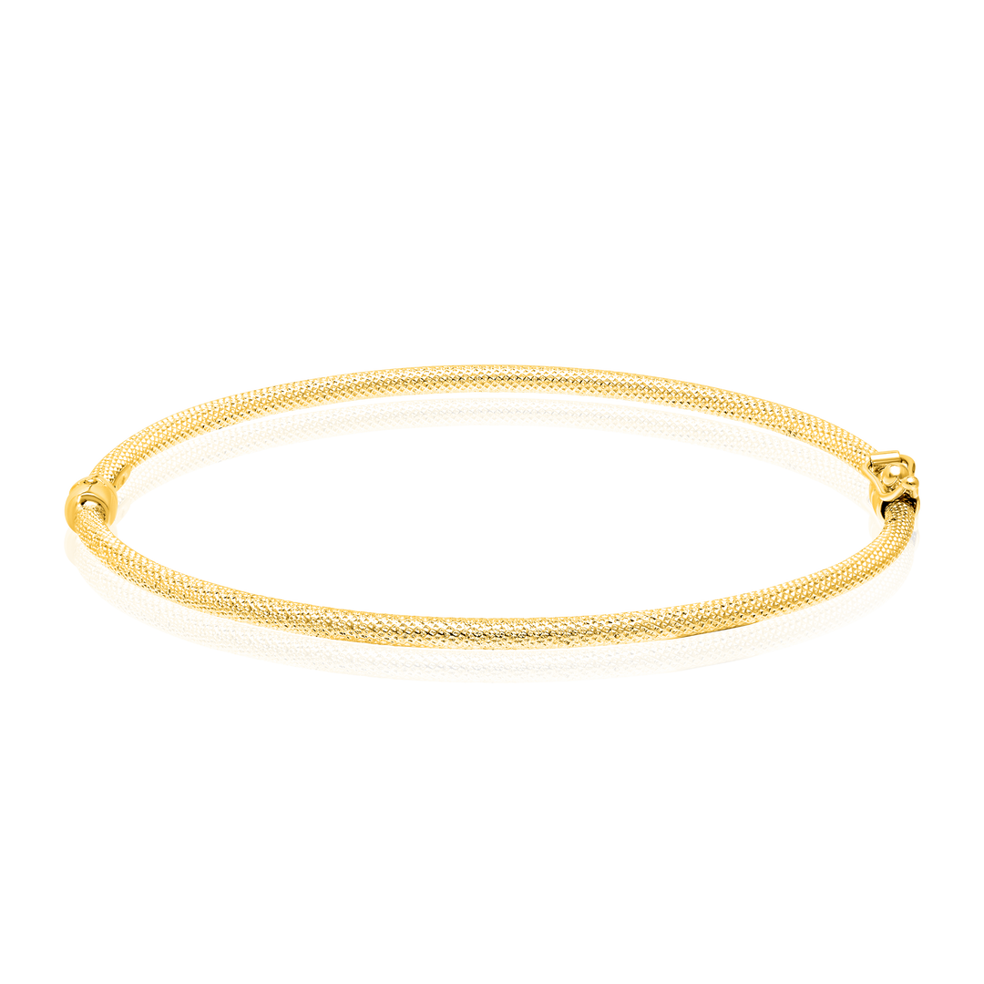18K Real Gold Textured Hinged Elastic Bangle