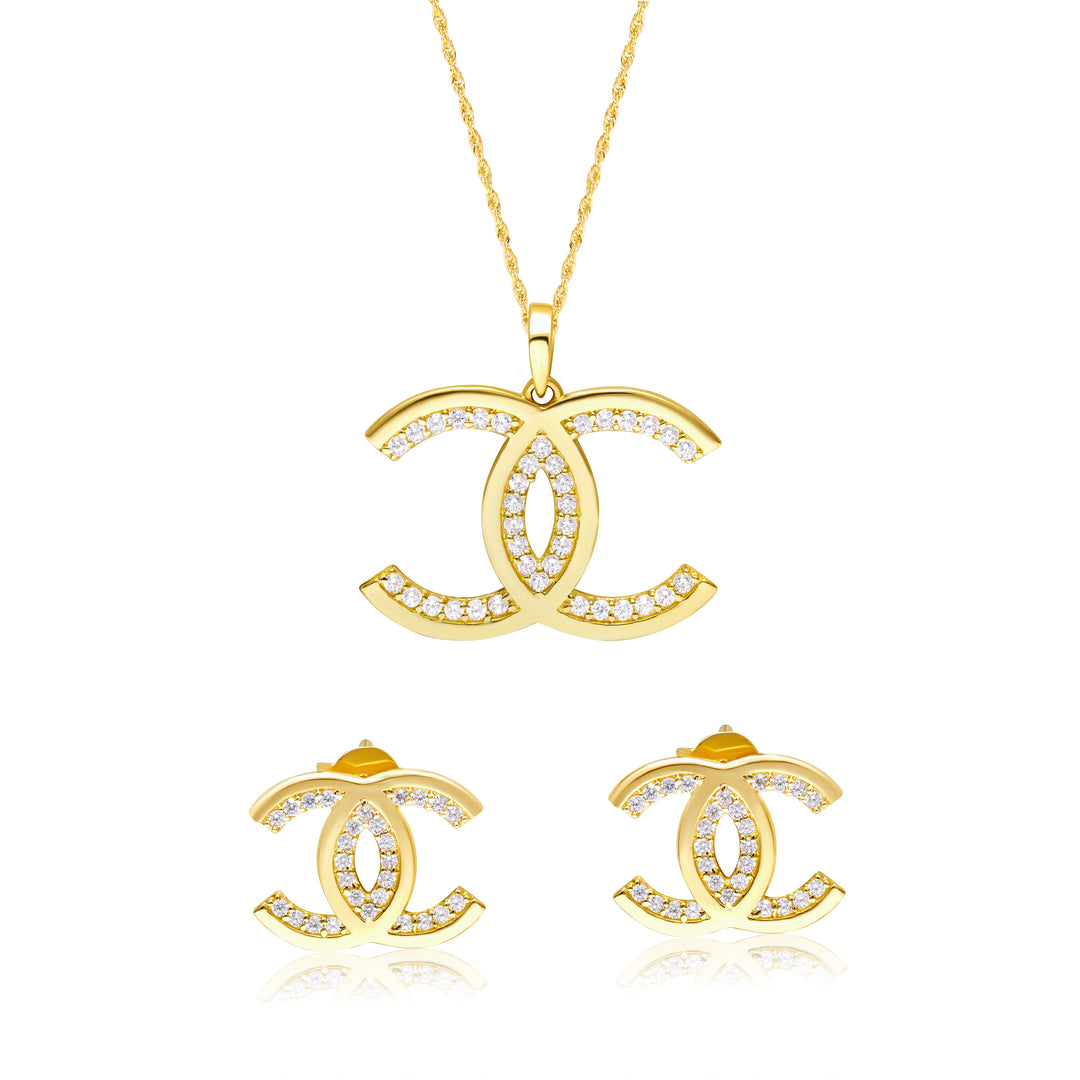 18K Real Gold C.H Stone Jewelry Set