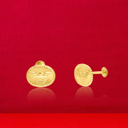 18K Real Gold Oval Screw Earring Set