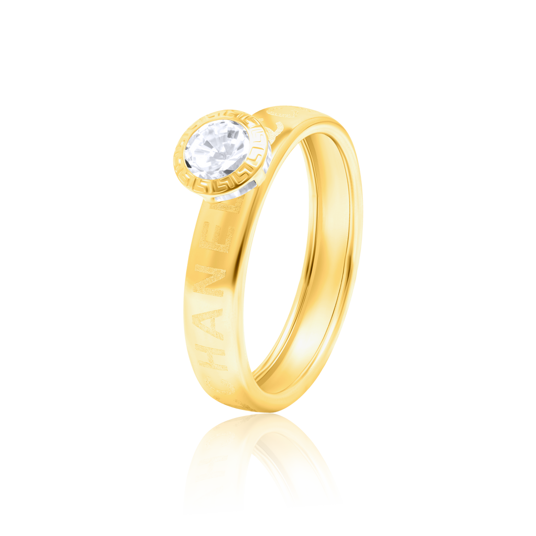 18K Real Gold Stone Ring