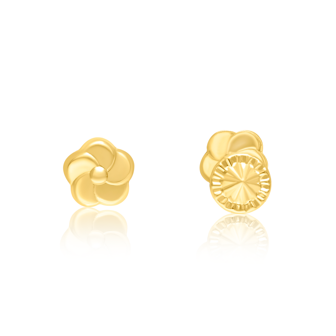 18K Real Gold Flower Screw Earring Set