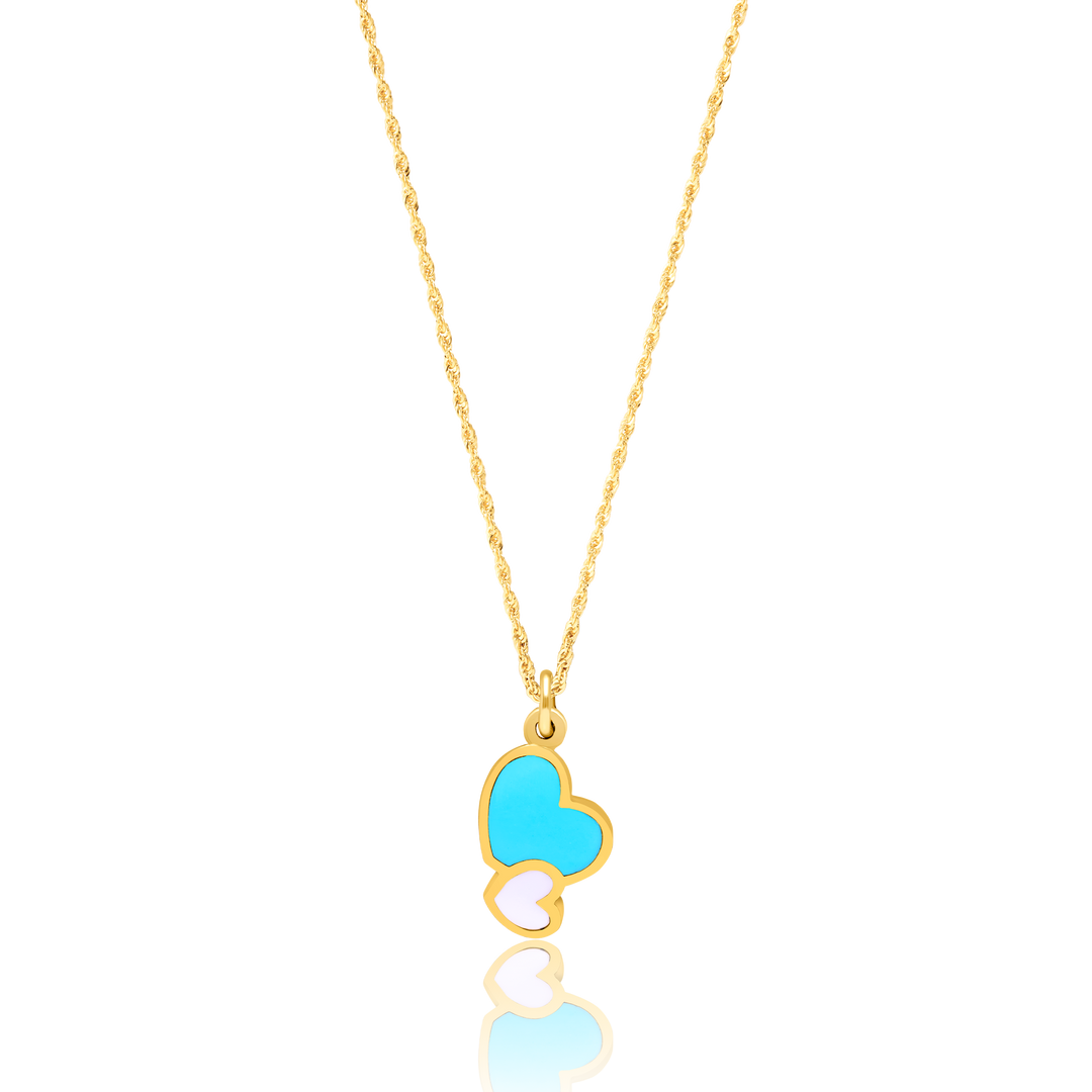 21K Real Gold Skyblue Hearts Jewelry Set