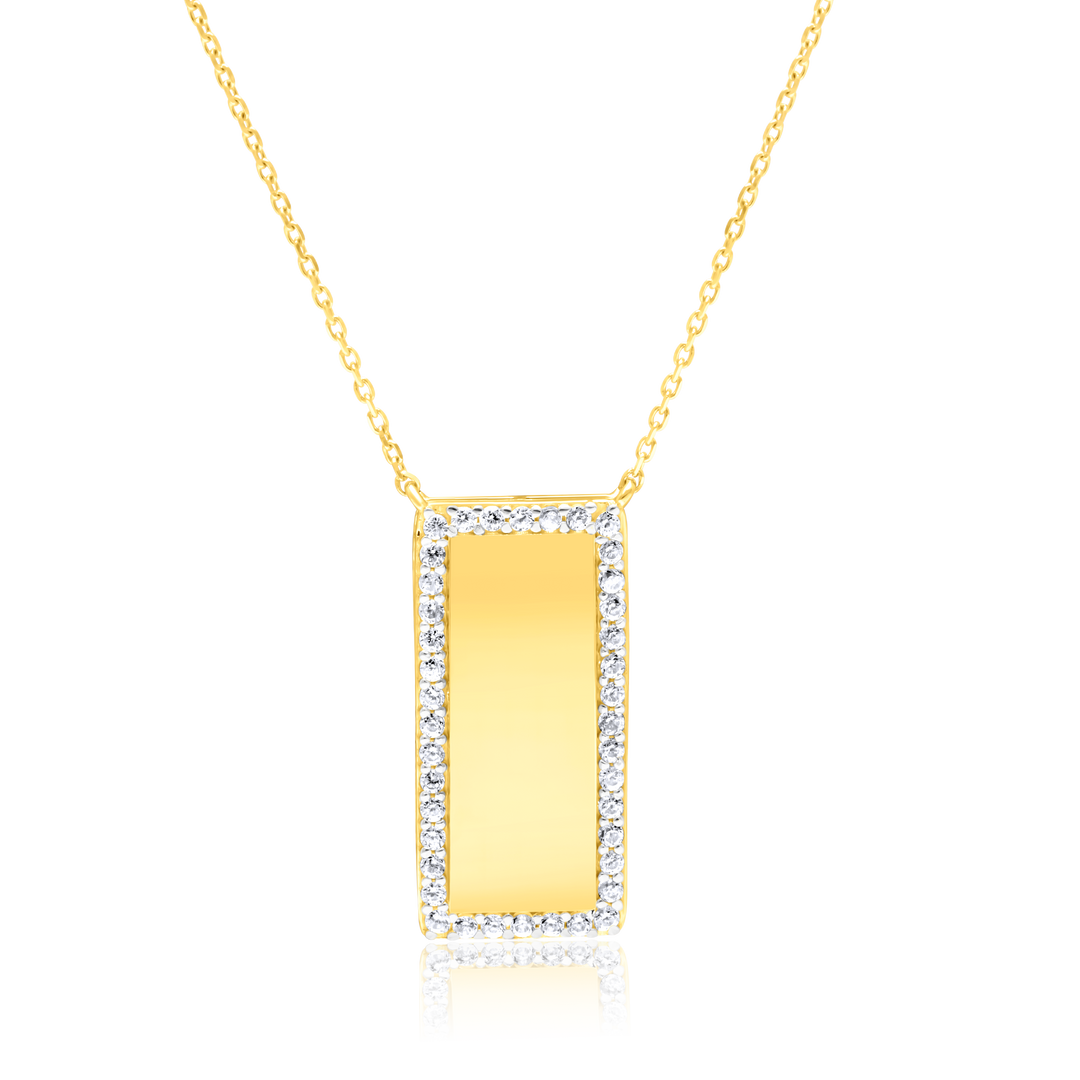 18K Real Gold Square Stone Necklace