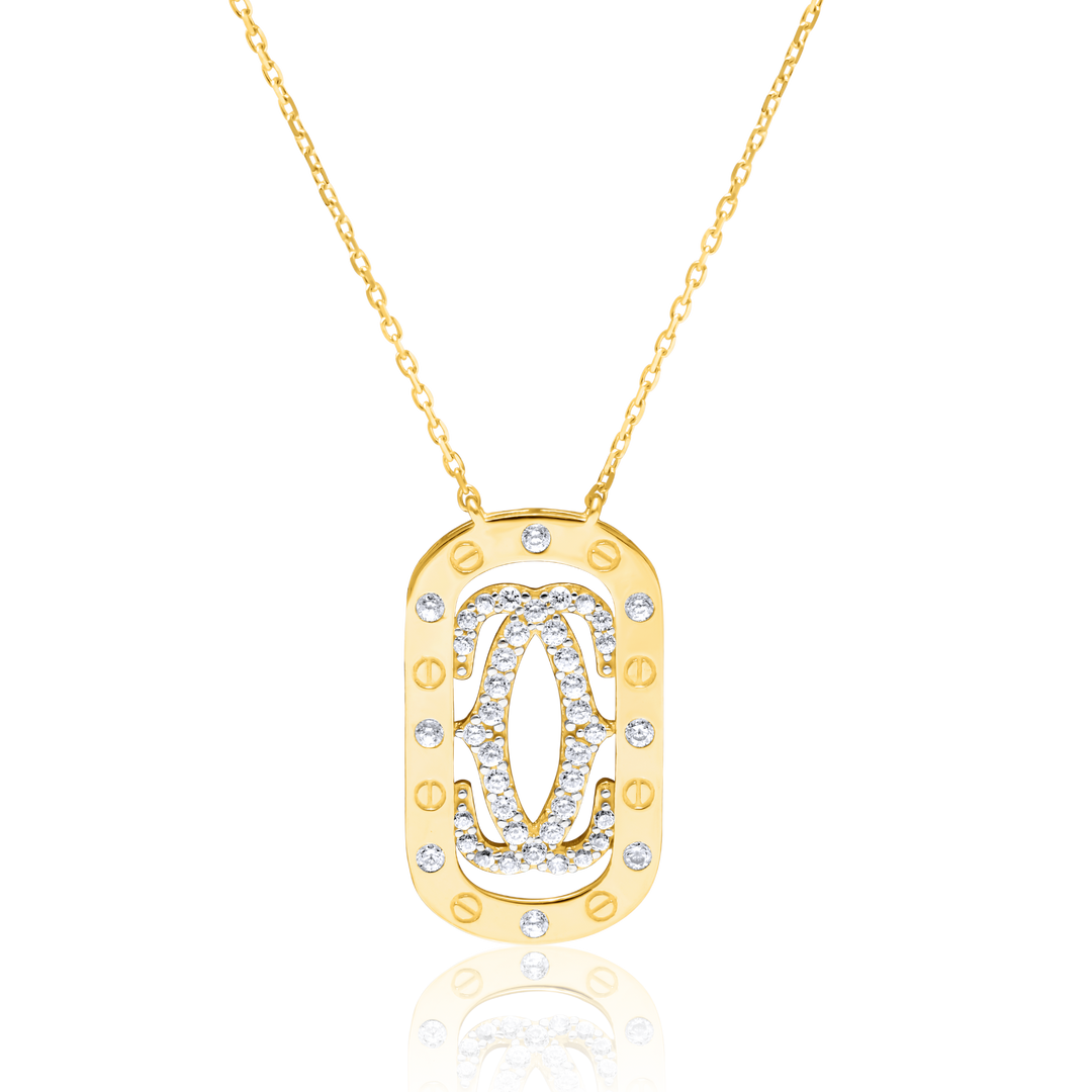 18K Real Gold C.H Curved Square Stone Necklace