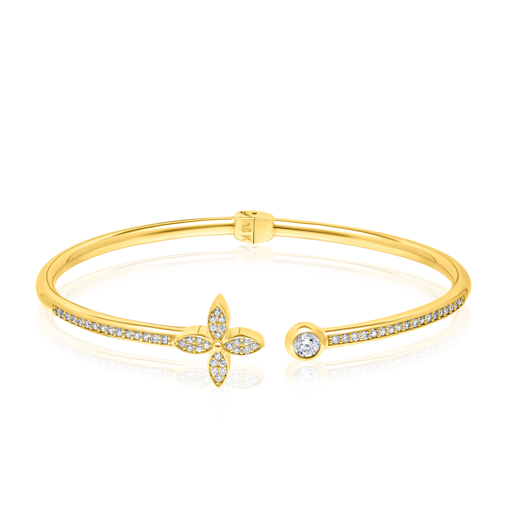 18K Real Gold Flower Stone Bangle