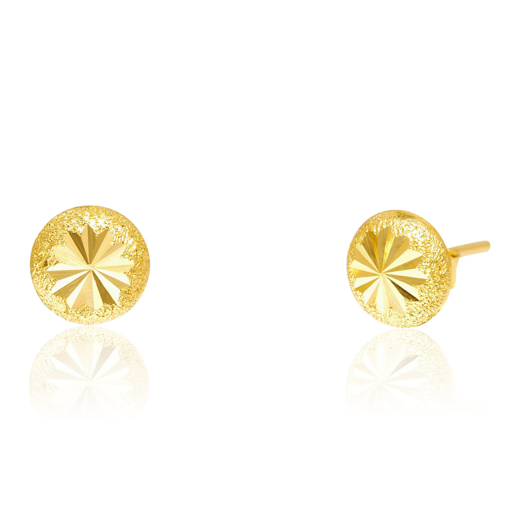 18K Real Gold Round Flower Stud Earring Set