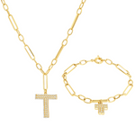 Load image into Gallery viewer, 18K Real Gold Linked Cross Stone Jewelry Set