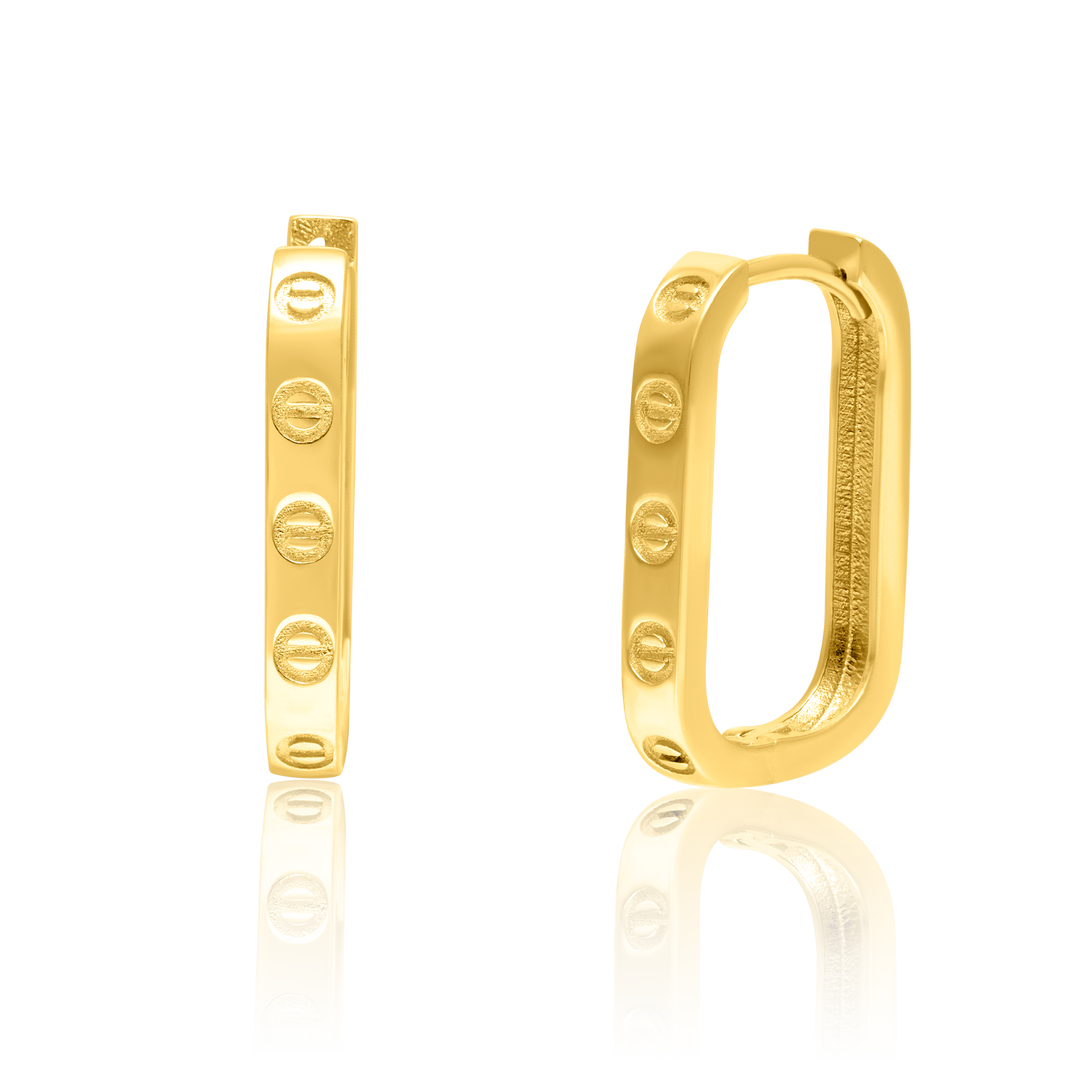 18K Real Gold Curved Square Earring Set