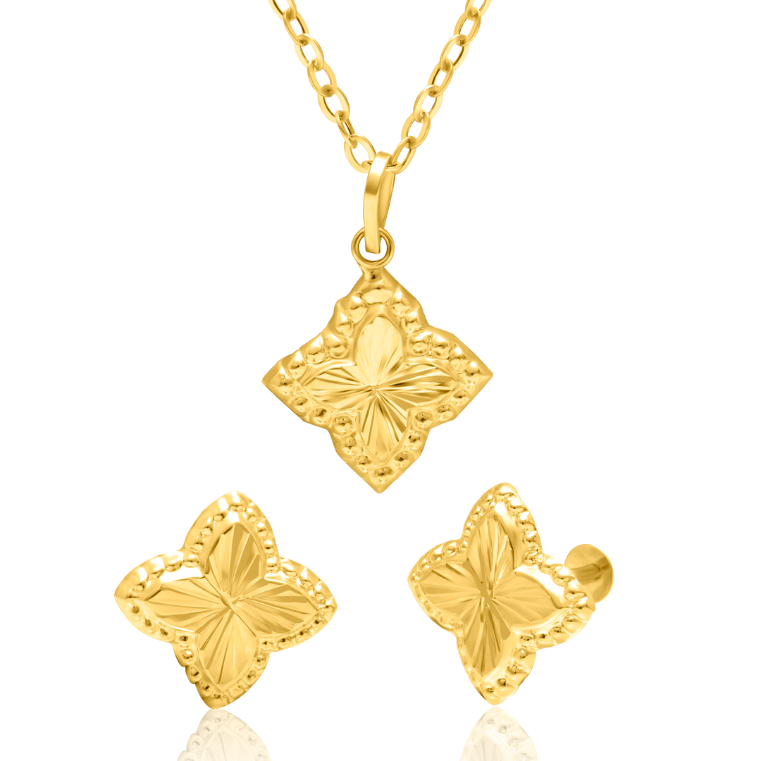 18K Real Gold Flower Star Jewelry Set