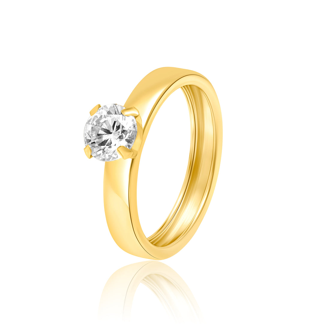 18K Real Gold Round Stone Ring