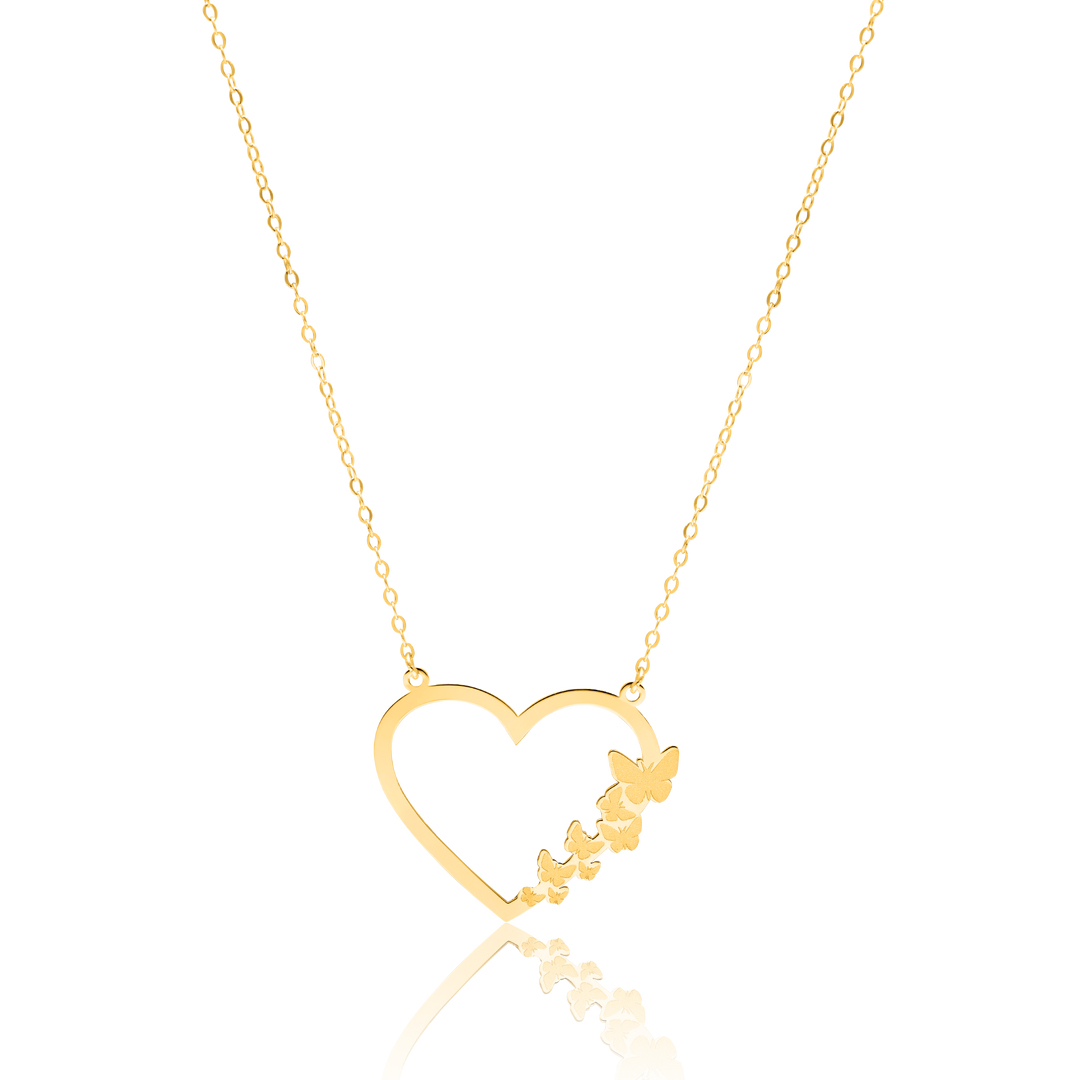 18K Real Gold Heart Butterfly Necklace