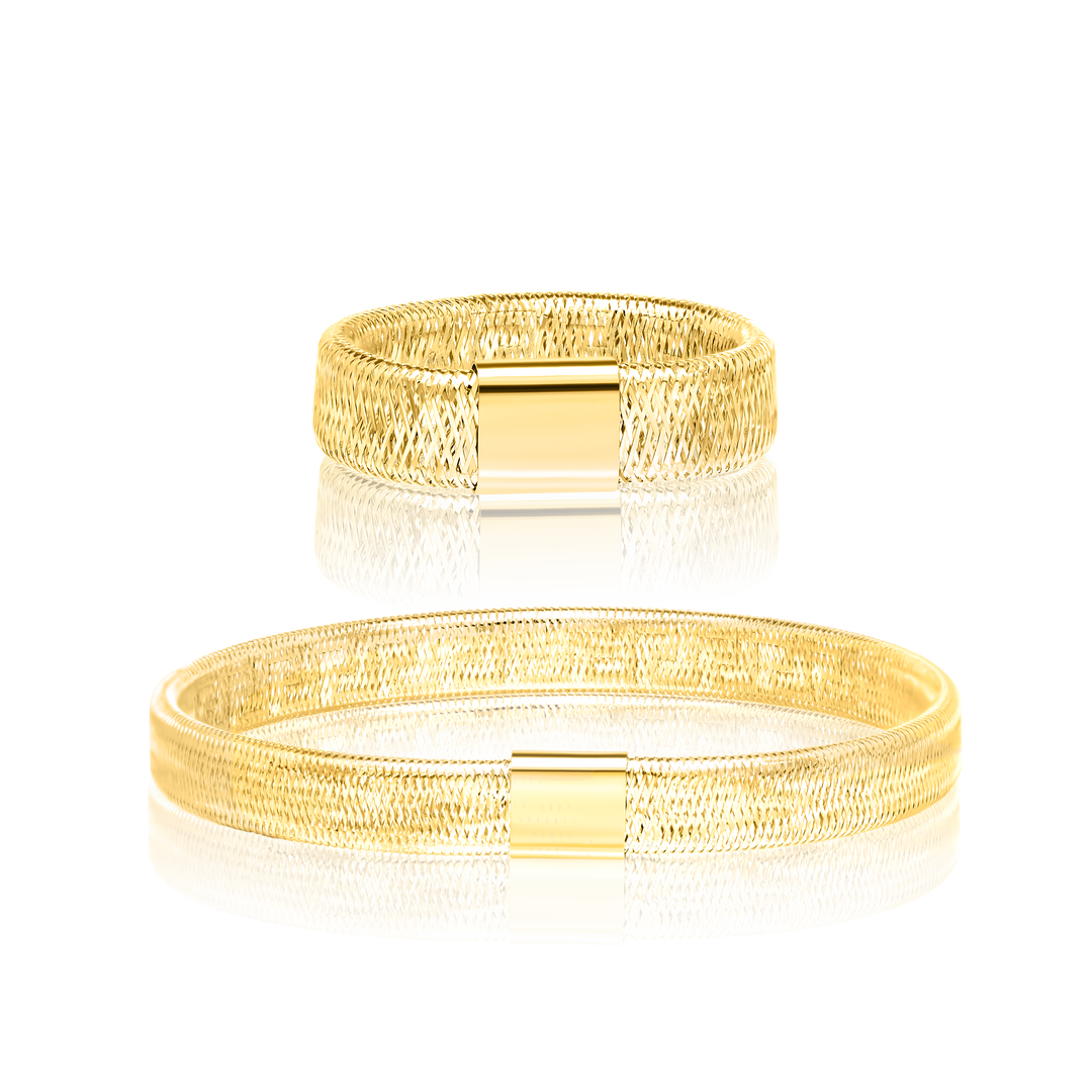 18K Real Gold Elastic Bangle & Ring Set