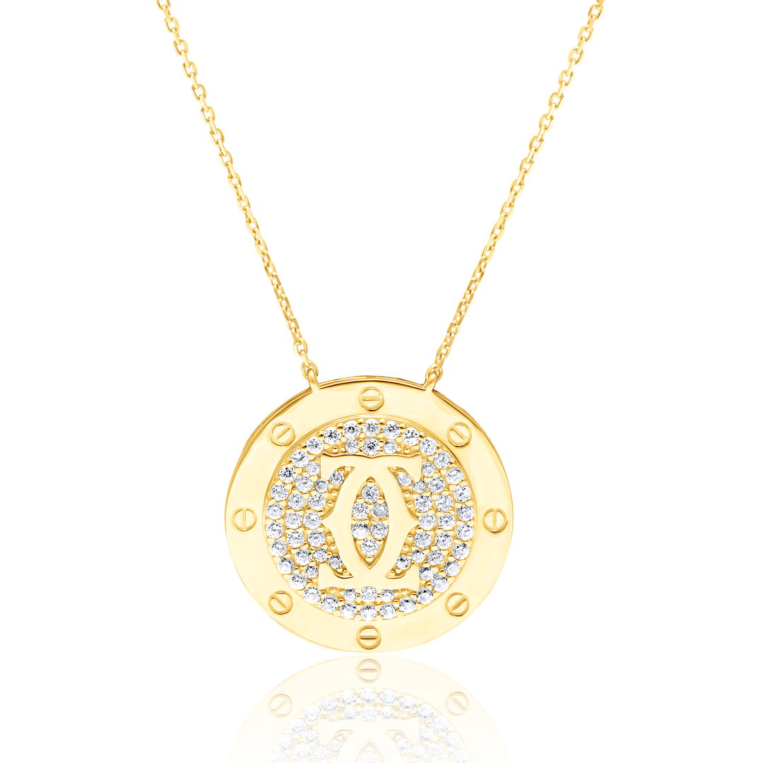 18K Real Gold Round C.H Stone Necklace