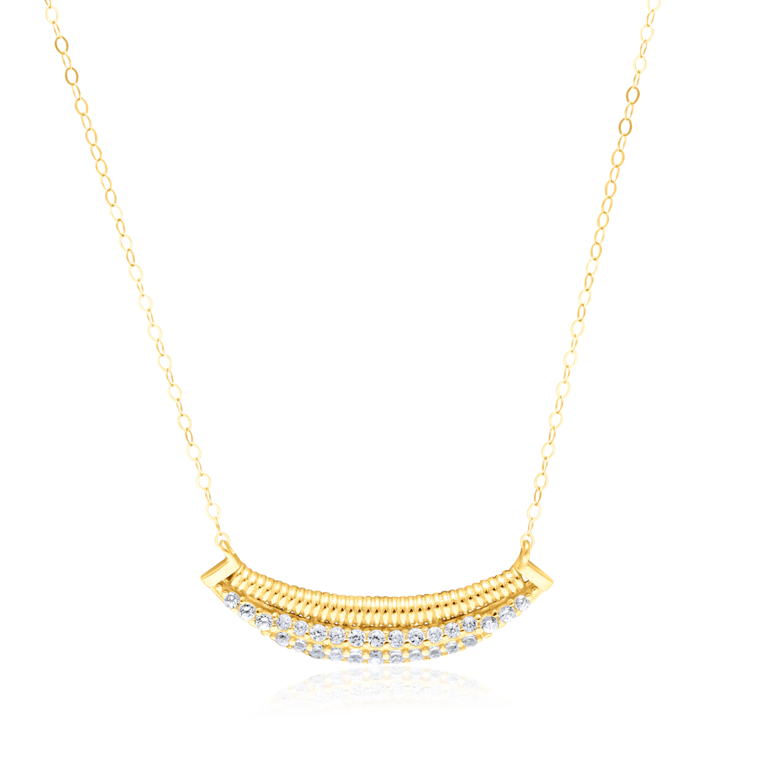18K Real Gold Half Curved Stone Necklace