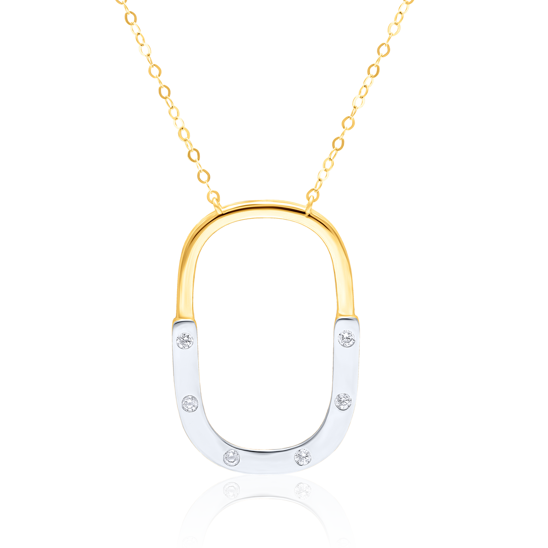 18K Real Gold 2 Color Curved Square Necklace