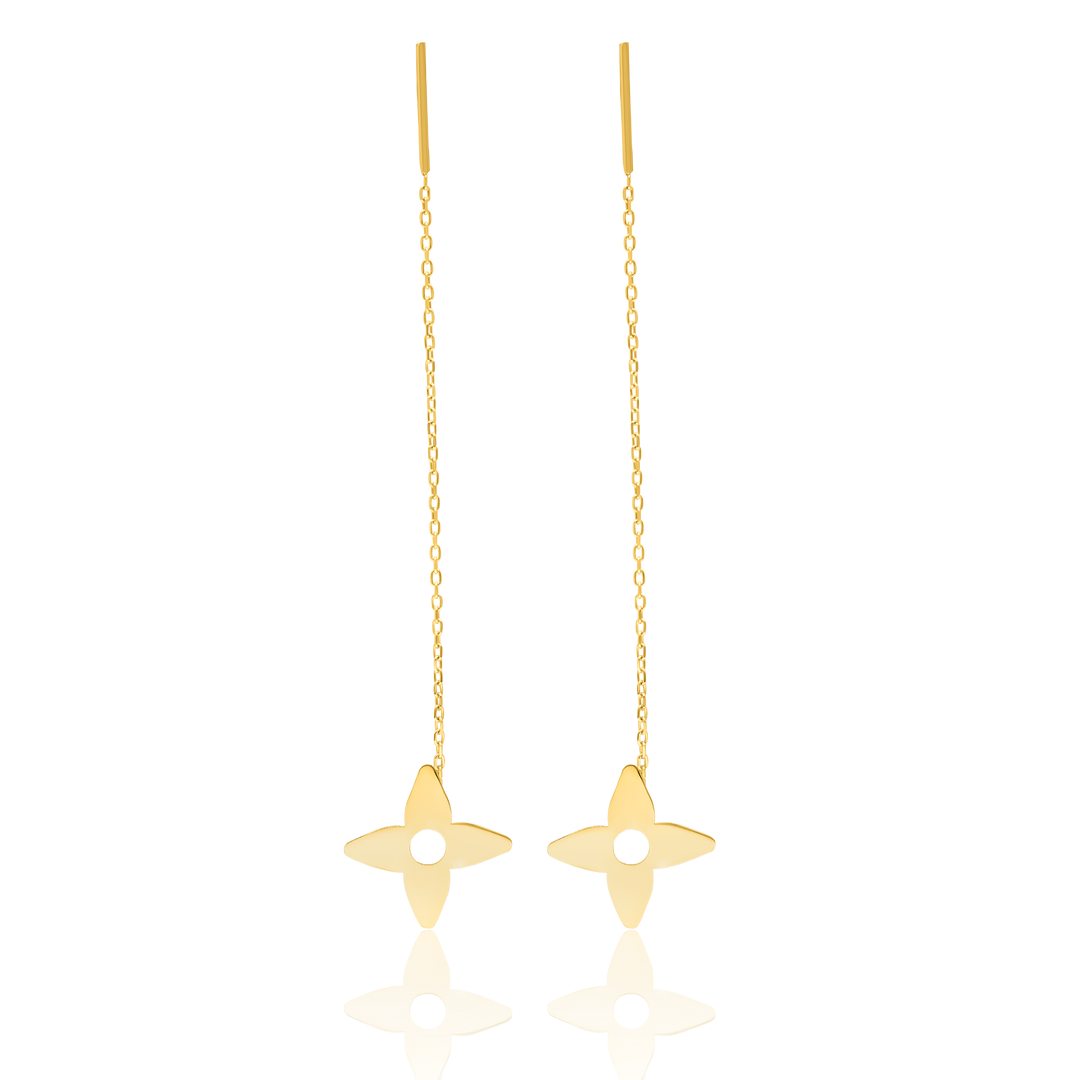 18K Real Gold Flower Hanging Earring Set