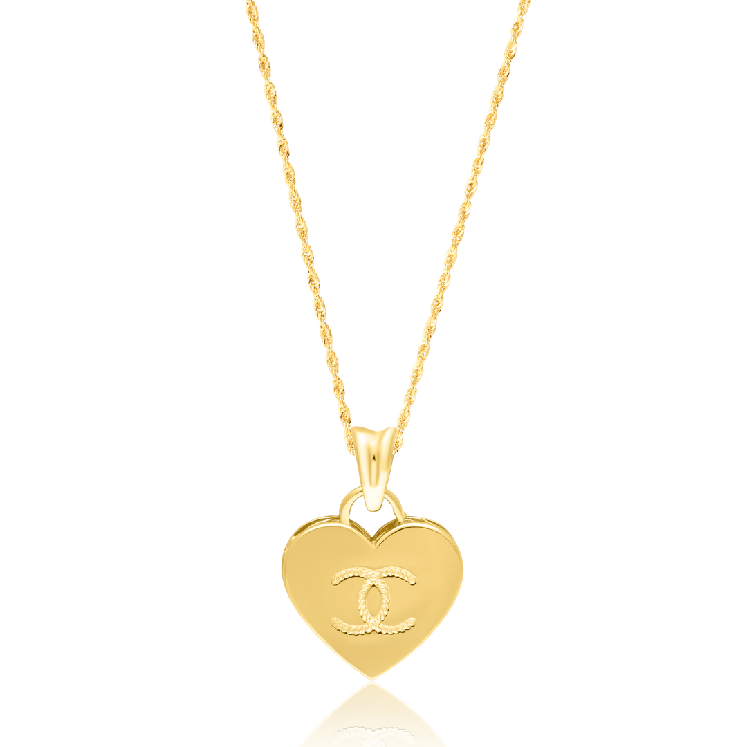 18K Real Gold Heart C.H Necklace