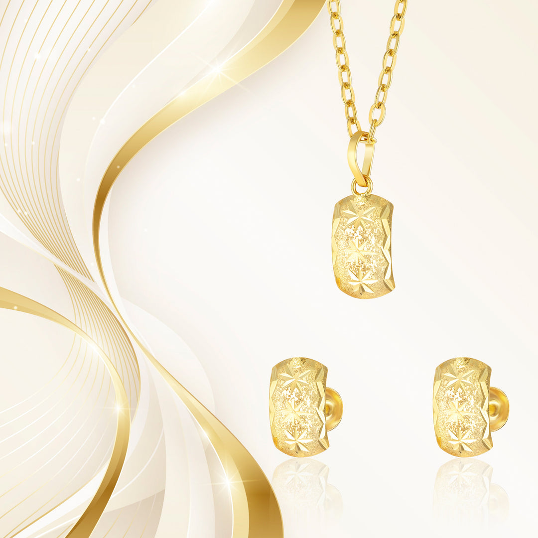 18K Real Gold Curved Square Screw Jewelry Set