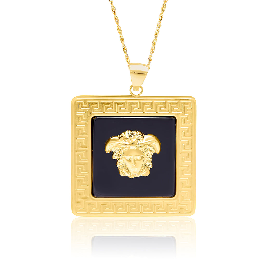 18K Real Gold Square Black V.R.C Necklace
