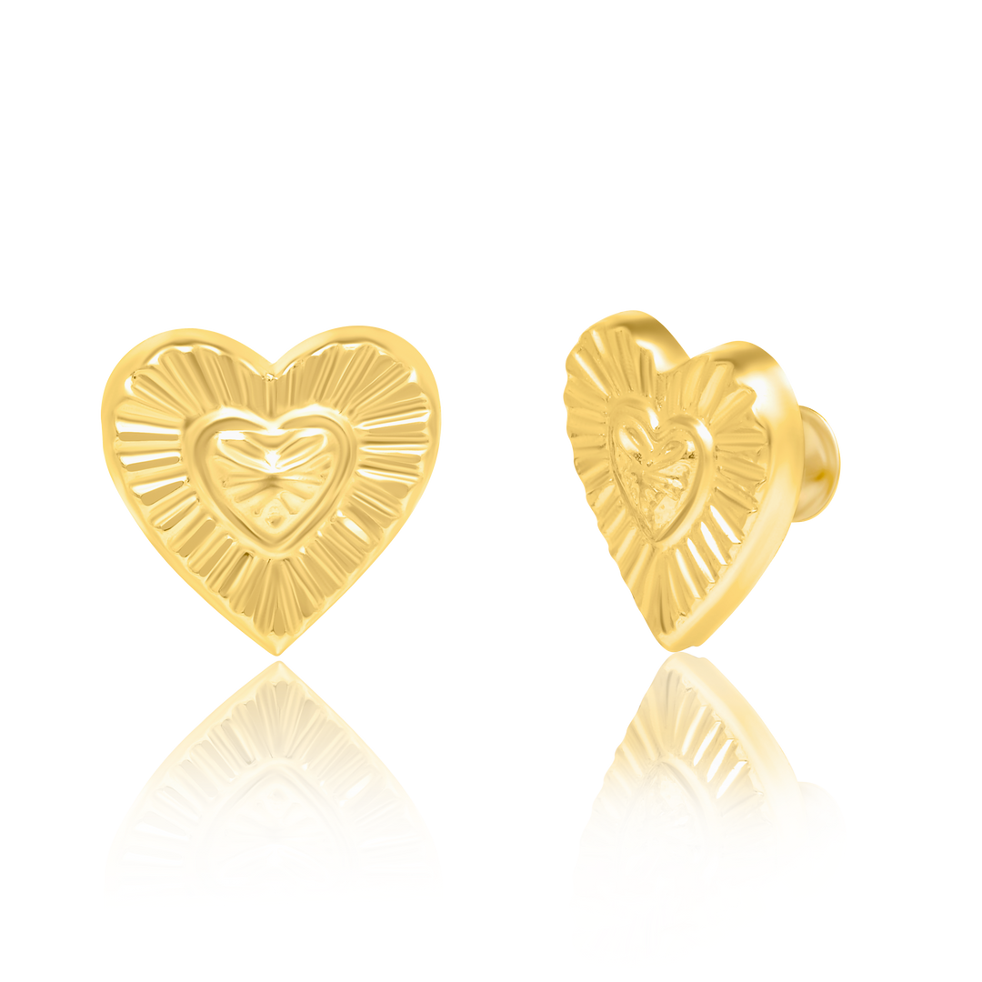 18K Real Gold Heart Screw Earrings